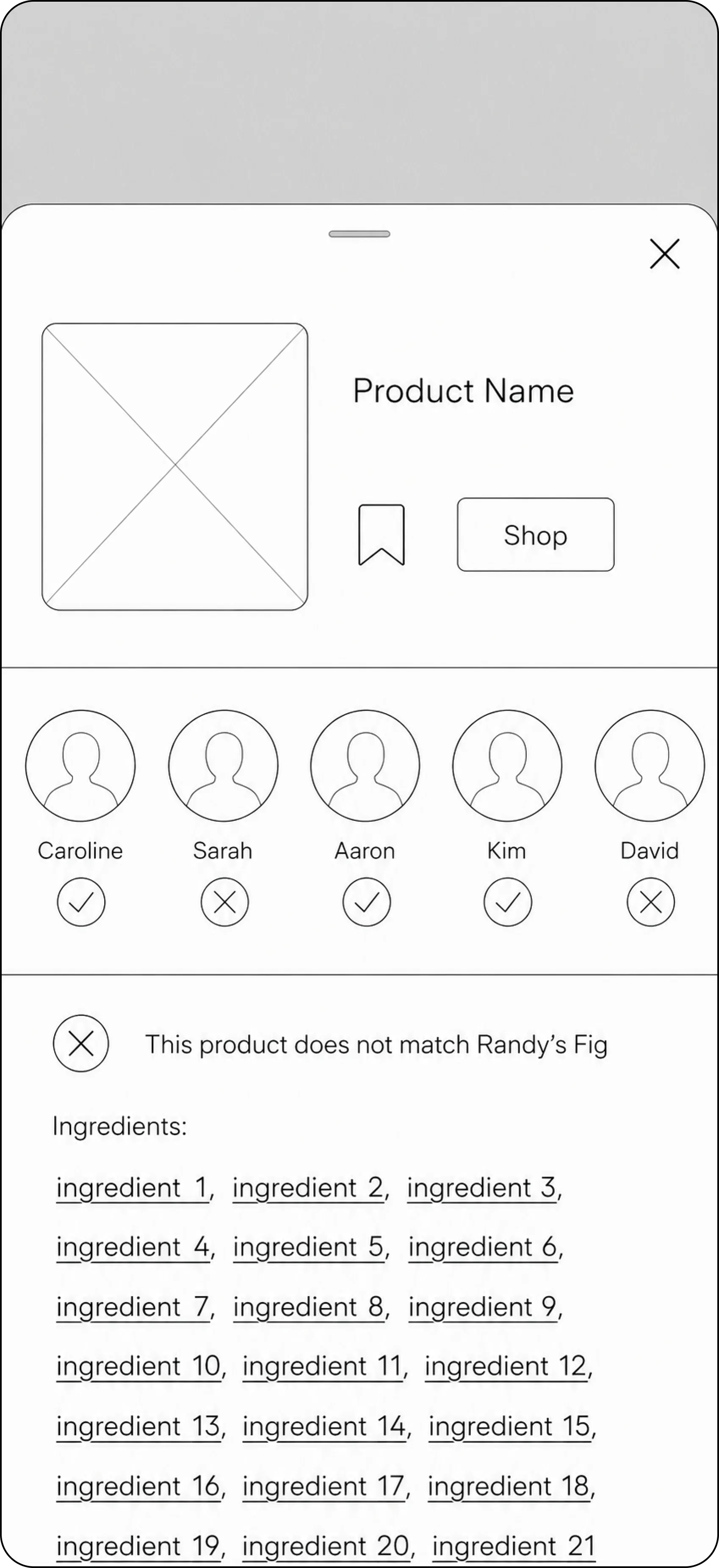 Avatar tabs across the top, toggle to see one person at a time