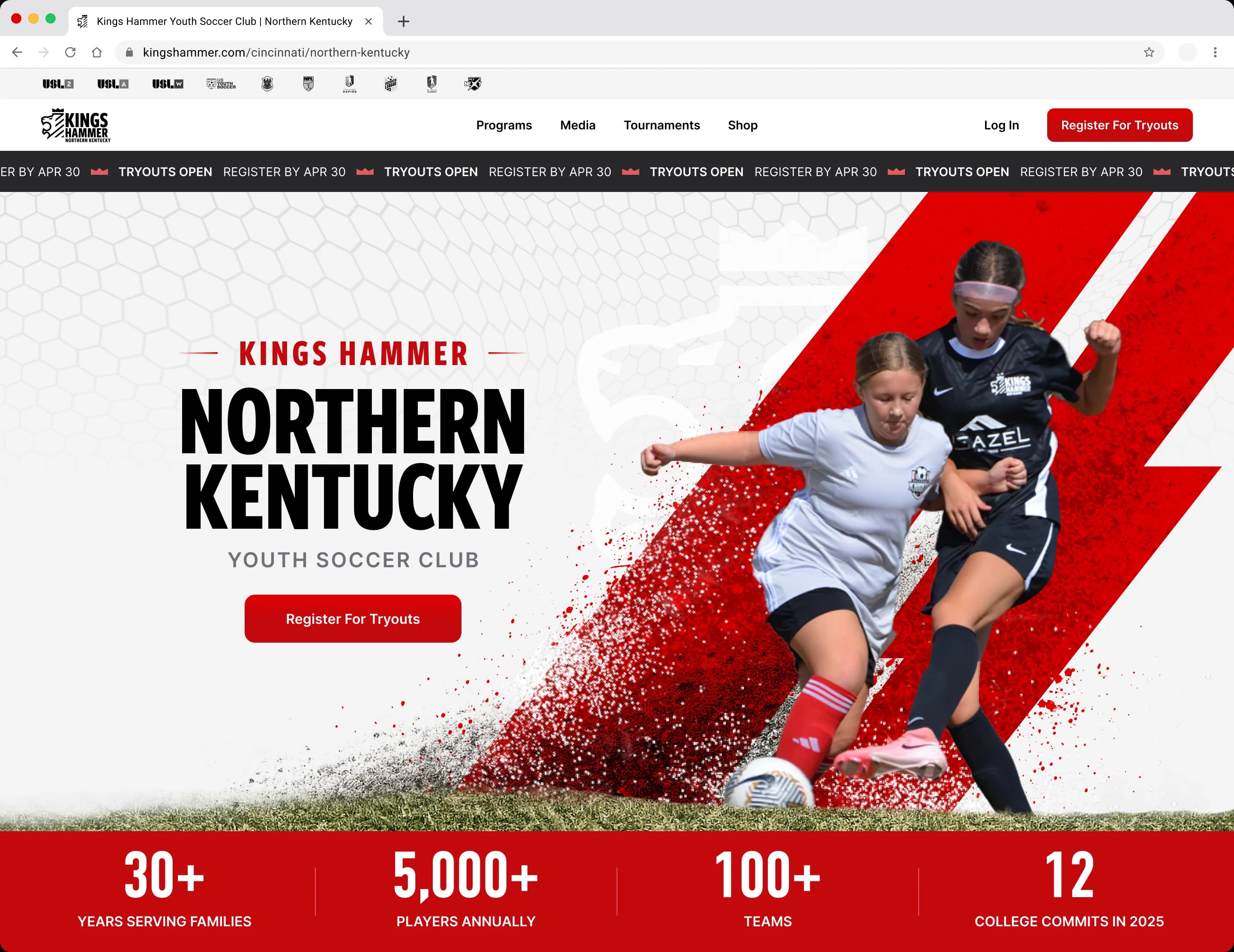 Northern Kentucky club hero using the shared layout with red local color