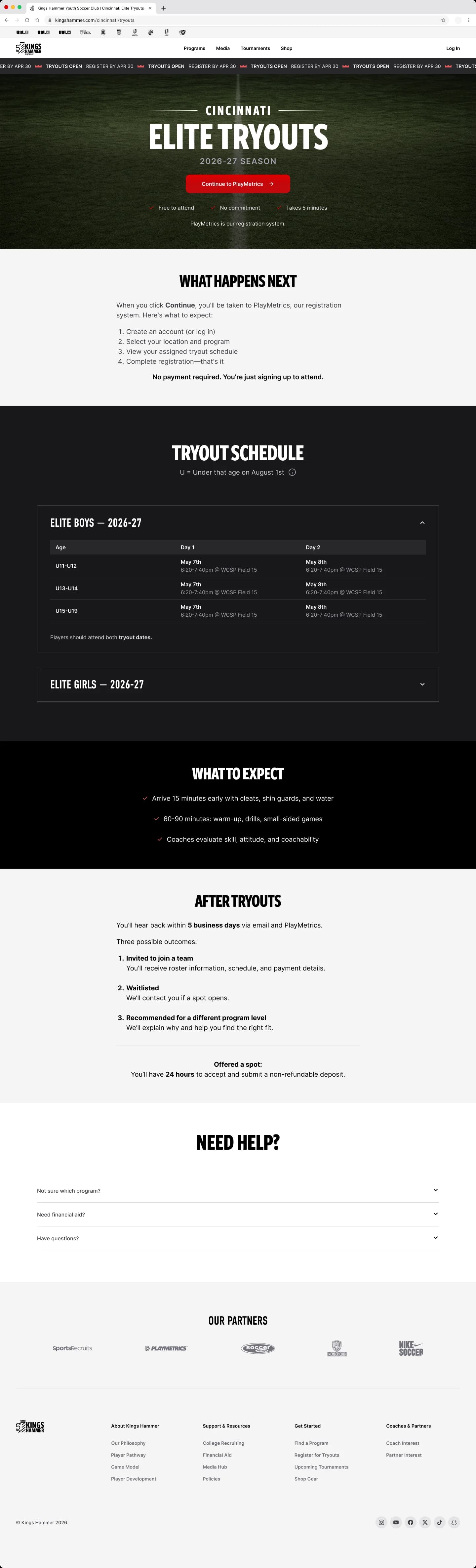 Kings Hammer tryouts page