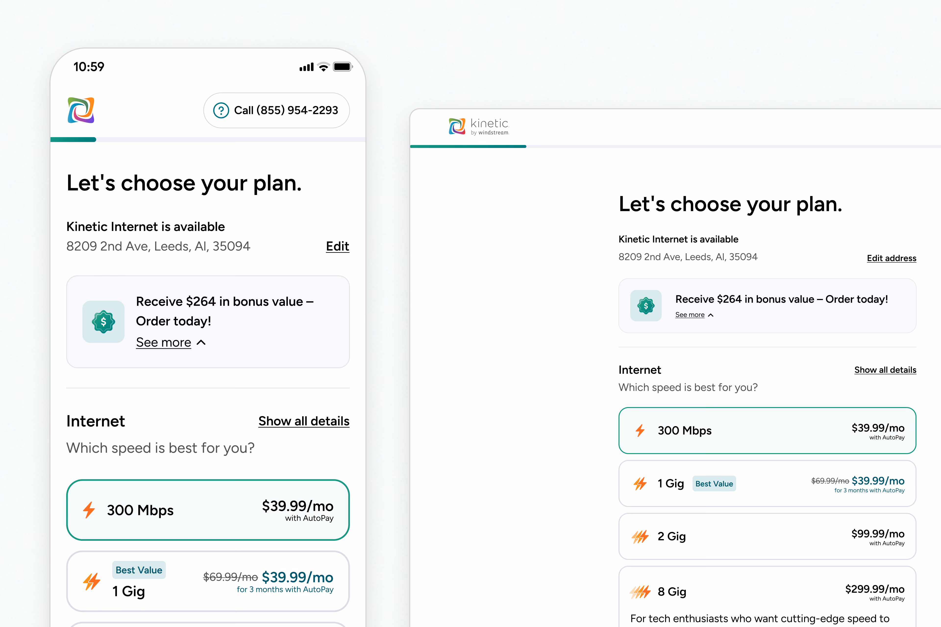 A/B test variant: single-page buy flow with all options visible