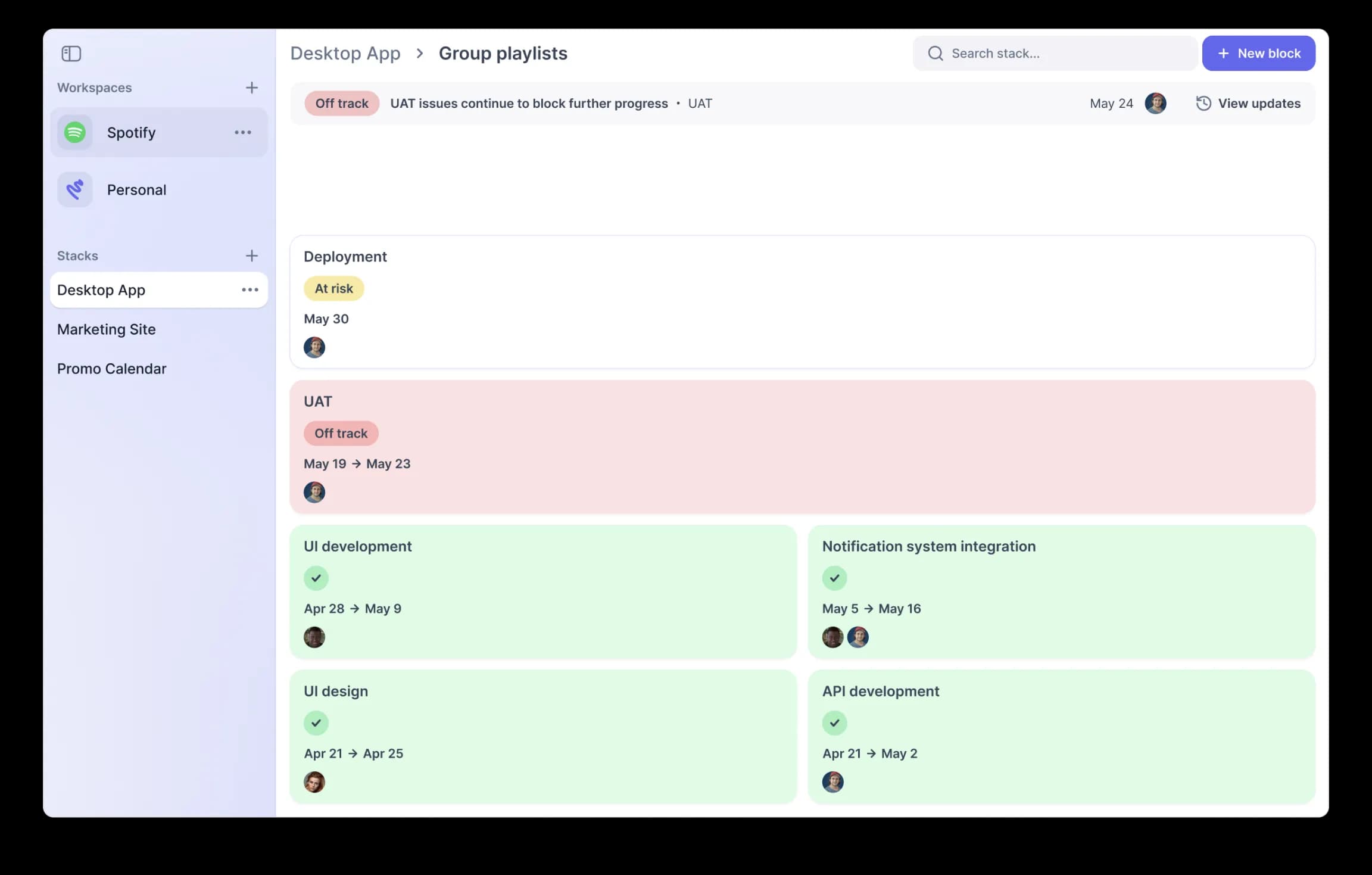 Stacks — first direction, work organized in dependency order