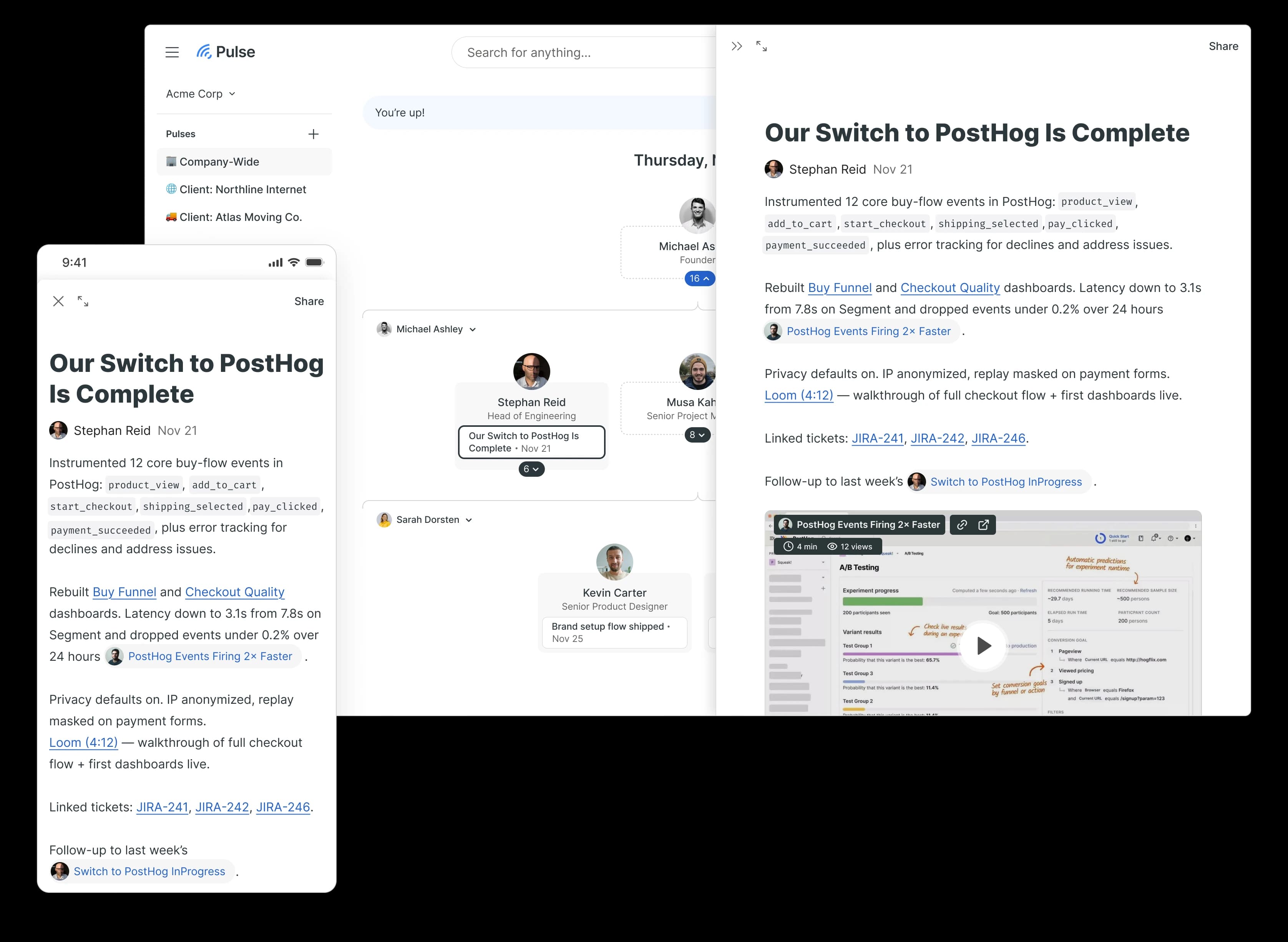 Pulse update view — mobile and desktop